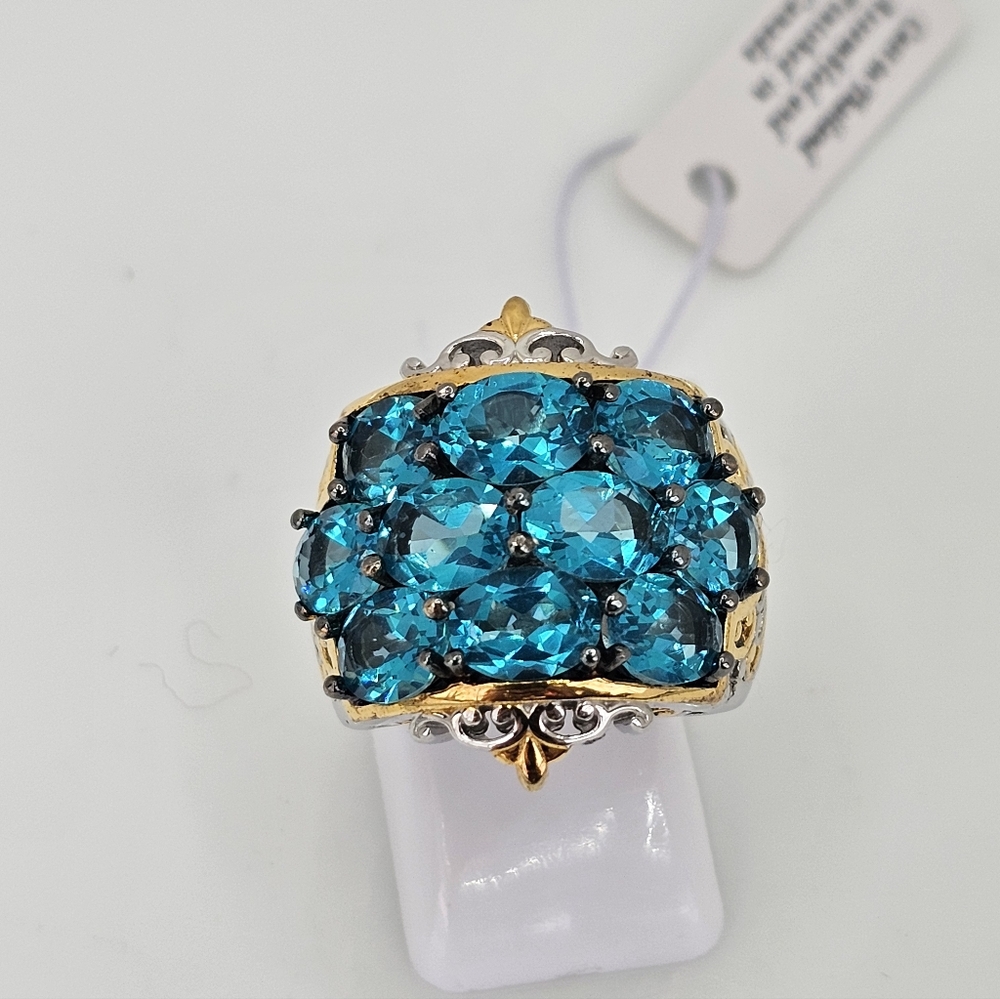 Natural Paraiba Blue Topaz Ring Palladium Sterling Silver Size 6! NWT - Picture 2 of 7